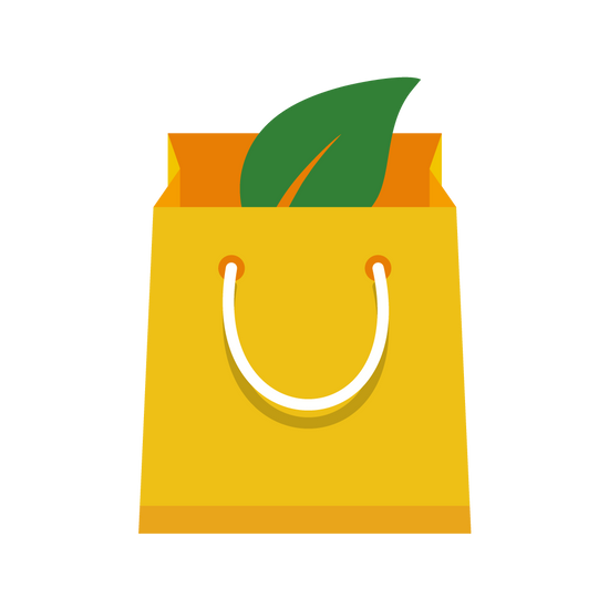 gelbe Einkaufstüte mit grünem Blatt