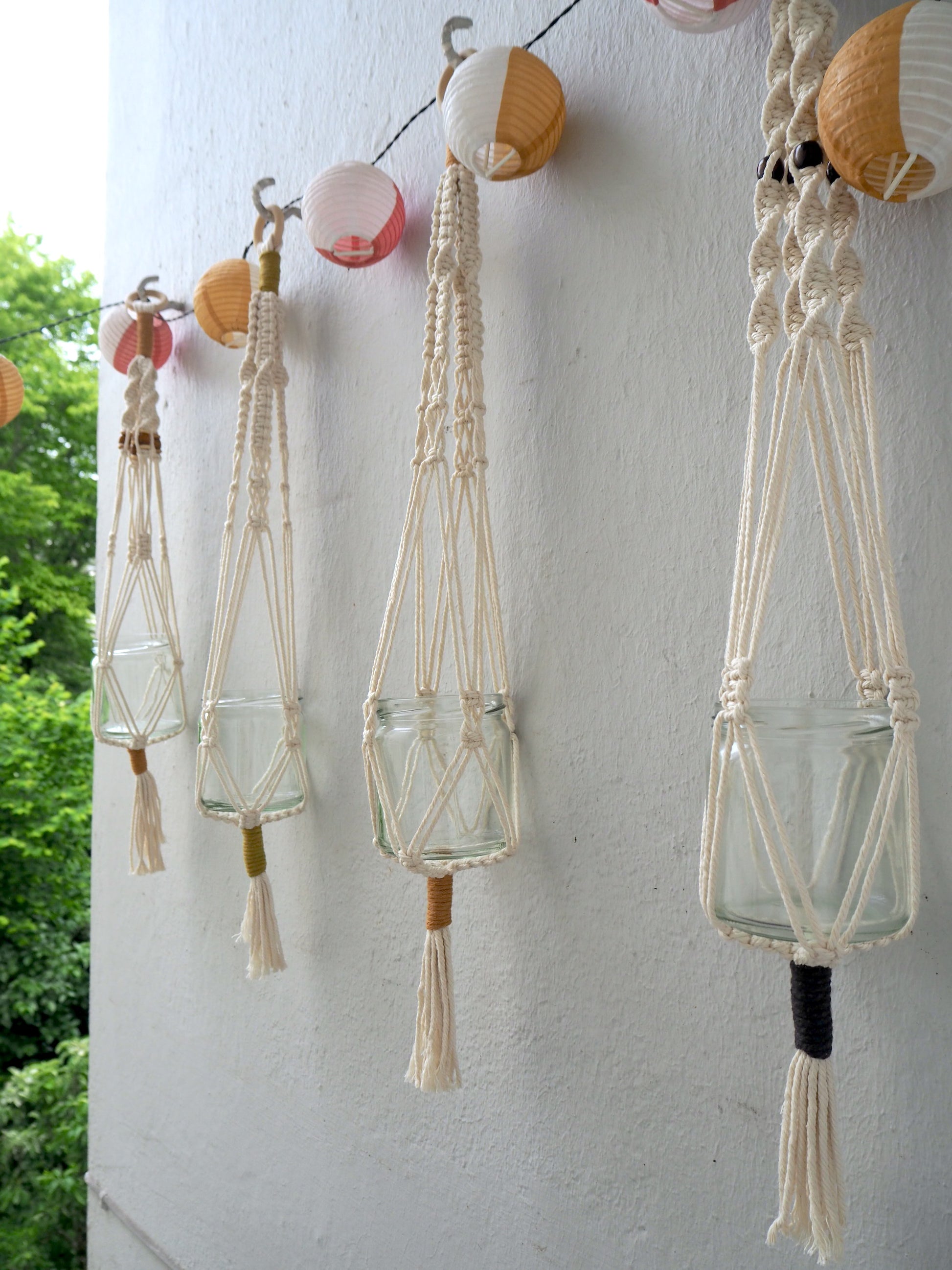 Hanging macramé lantern natural color - different variants